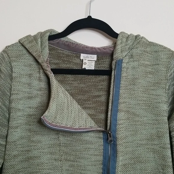 💥Matilda Jane Lowland Marshes Green Moto Zip Knit Hooded Jacket M - Picture 4 of 6